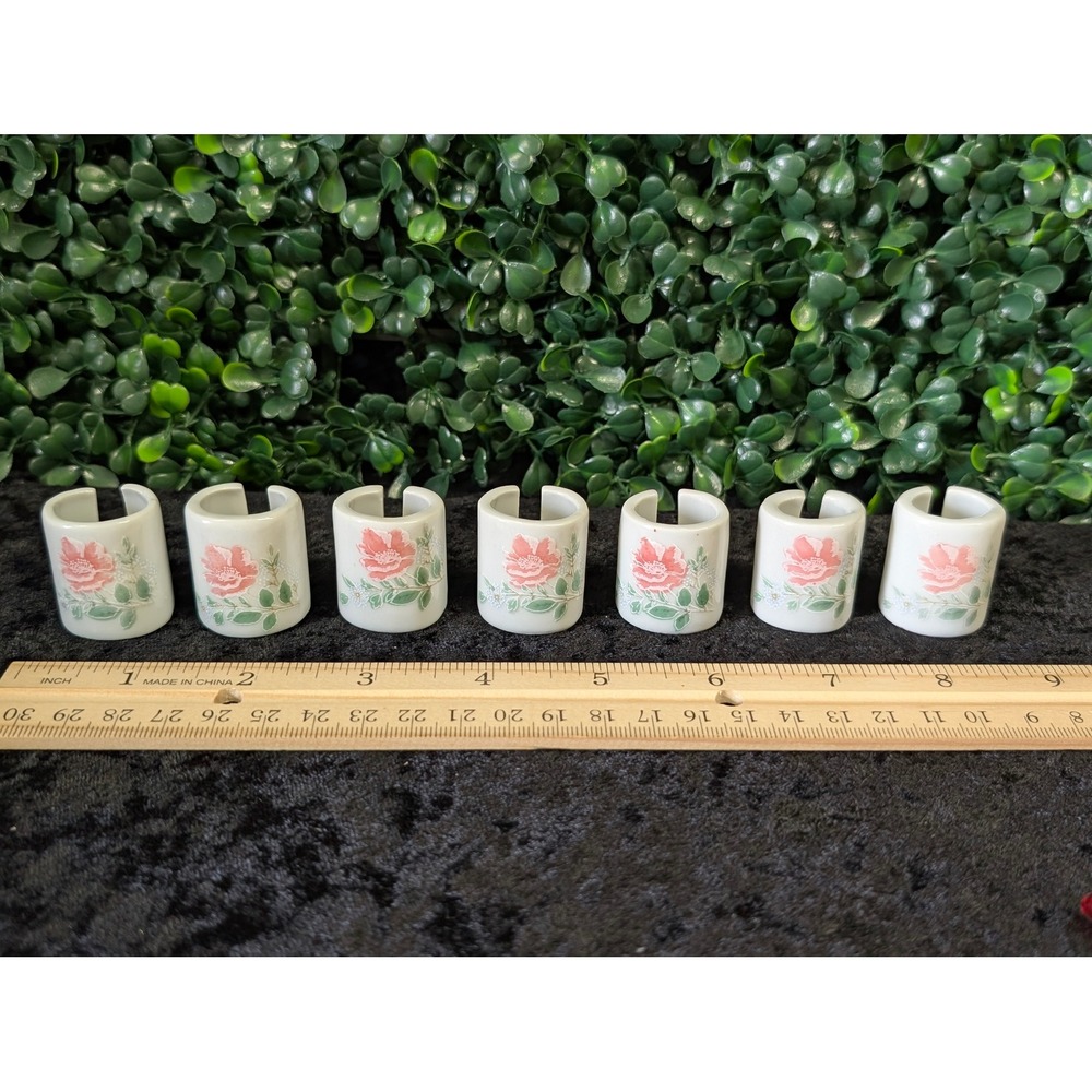 Vintage Chilton Toys Mini Porcelain Napkin Rings Set of 7 Pink Floral Tea Set